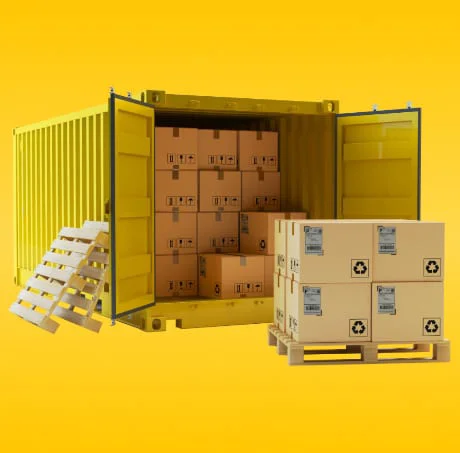 Container unloading for importing or transporting goods via rail networks